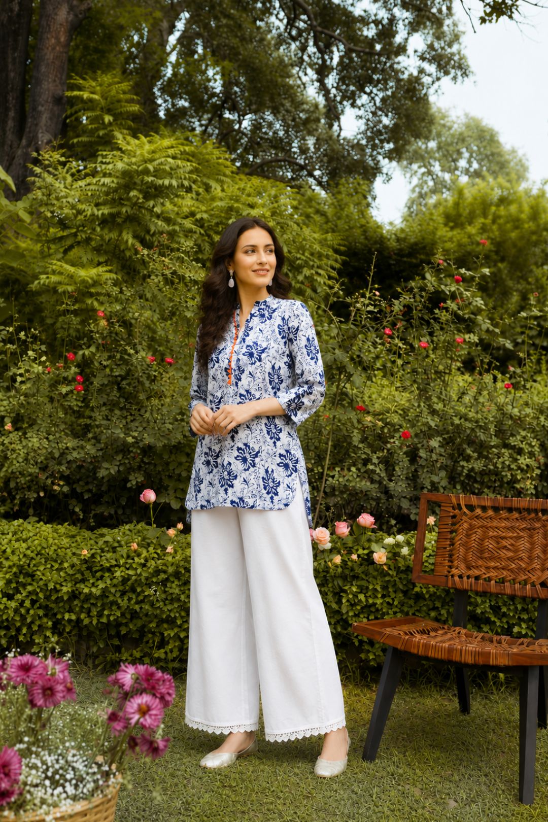 White Hand Block Printed Short Cotton Tunic