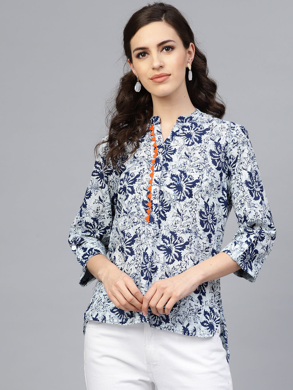 White Hand Block Printed Short Cotton Tunic