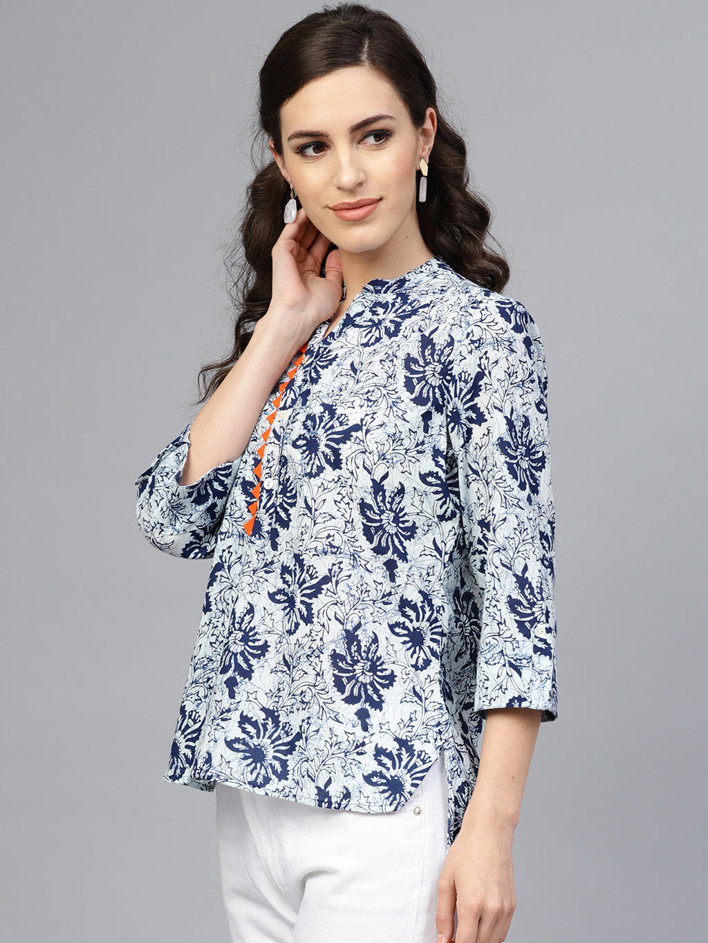 White Hand Block Printed Short Cotton Tunic