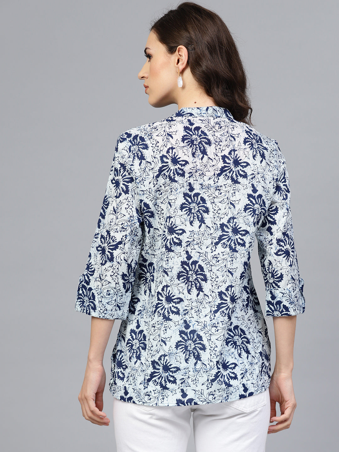 White Hand Block Printed Short Cotton Tunic
