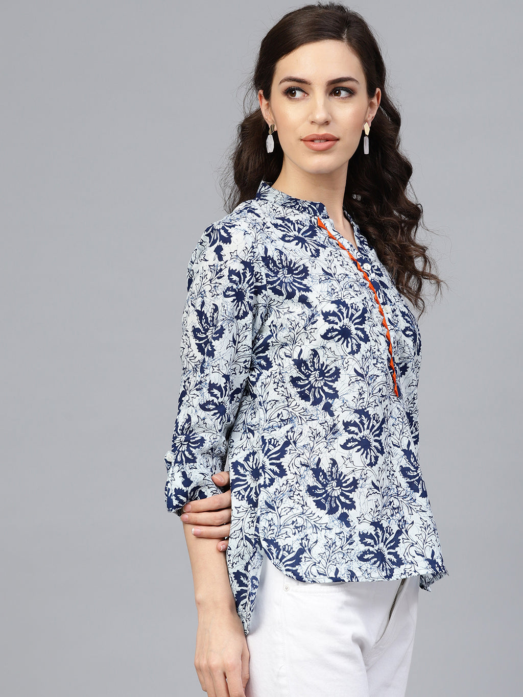 White Hand Block Printed Short Cotton Tunic