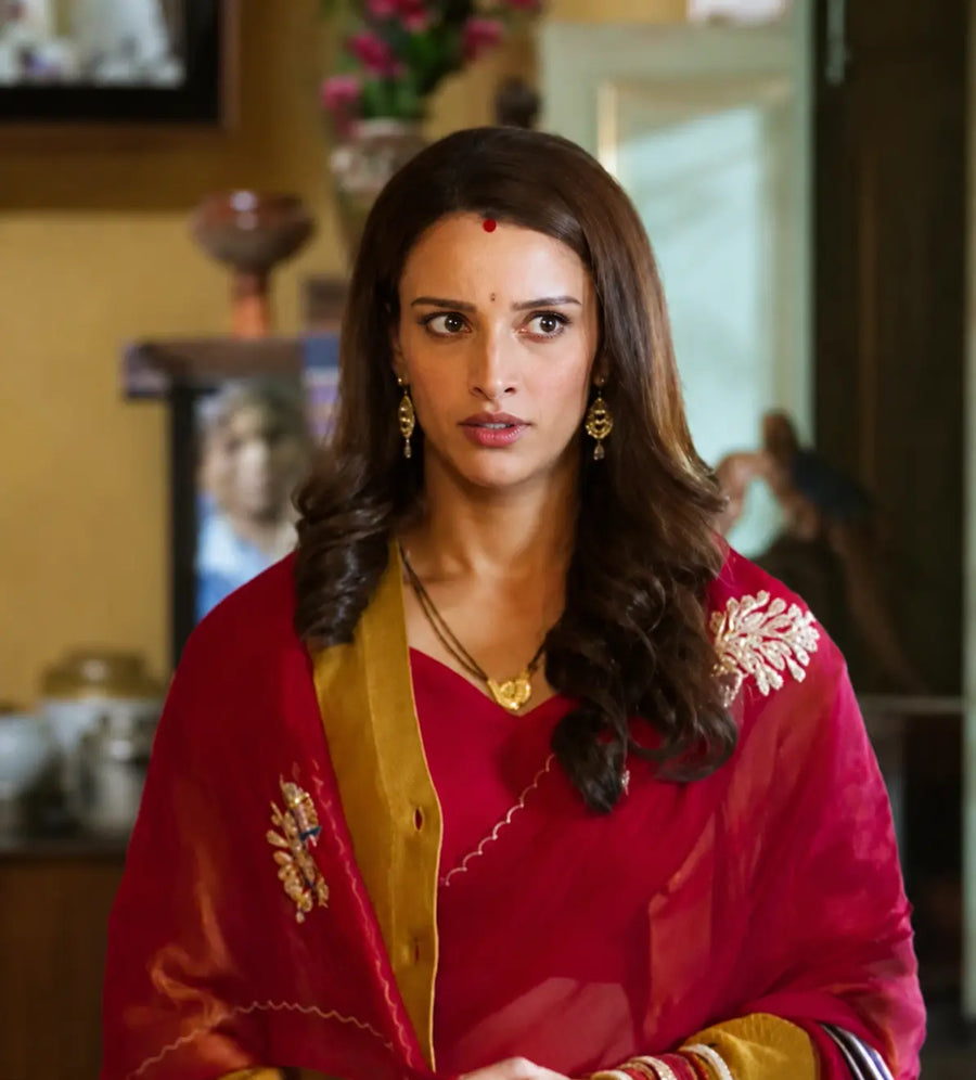 Tripti Dimri In Fuchsia Pink Hand Embroidered Aari-Tube Chiffon Saree