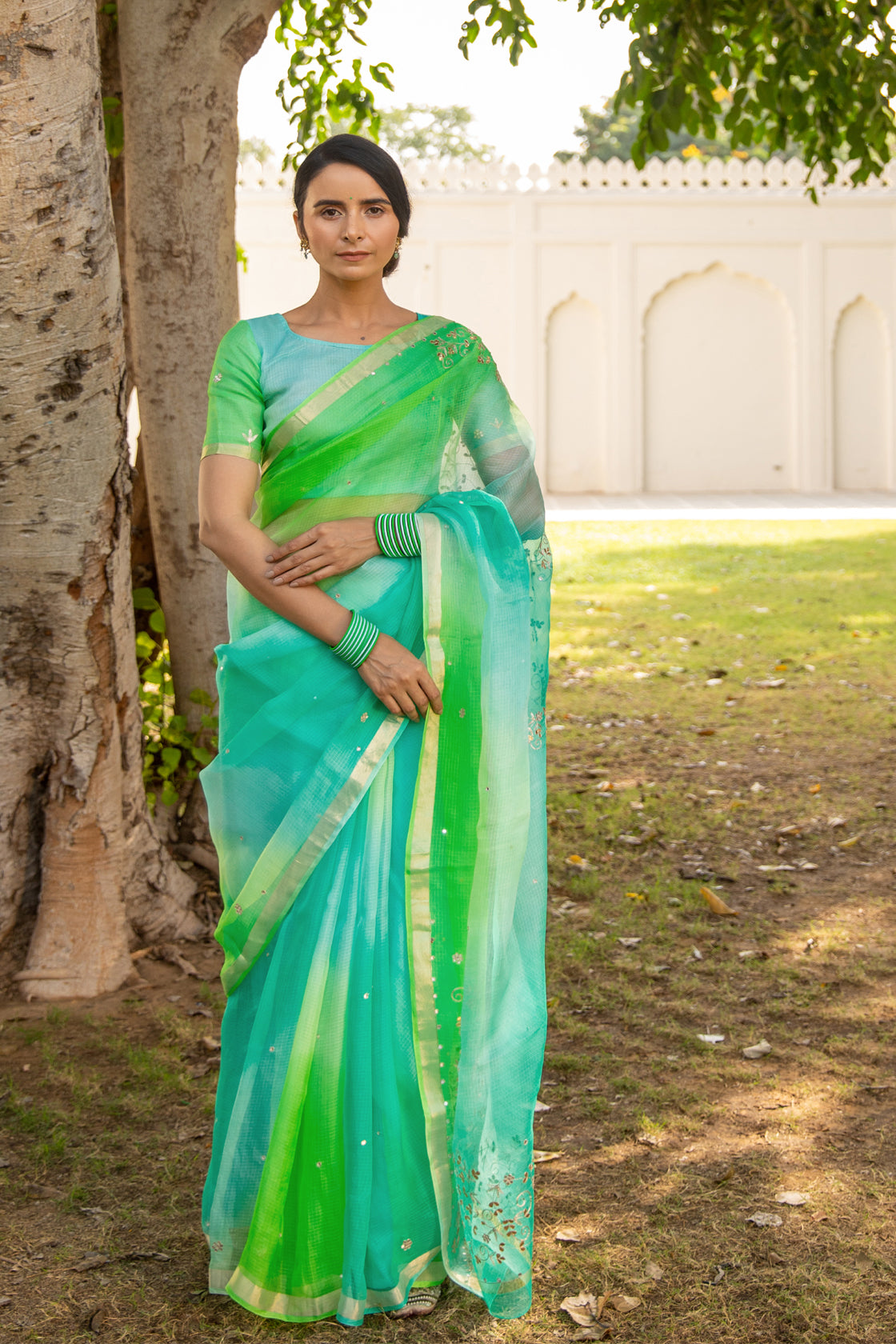 Tritpi Dimri In Shaded Peacock Pure Kota Silk Handcrafted Saree