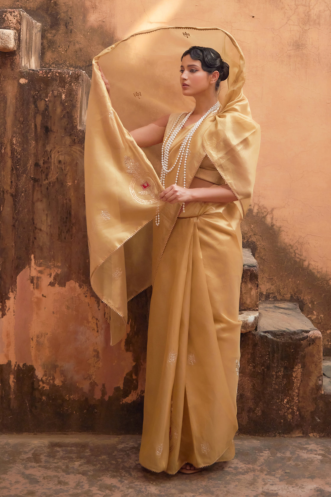 Golden Tissue Saree With Gota Patti Work