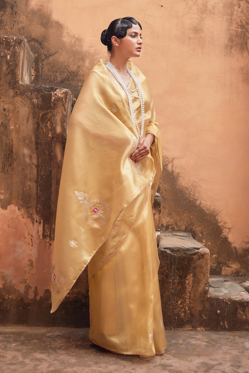 Golden Tissue Saree With Gota Patti Work