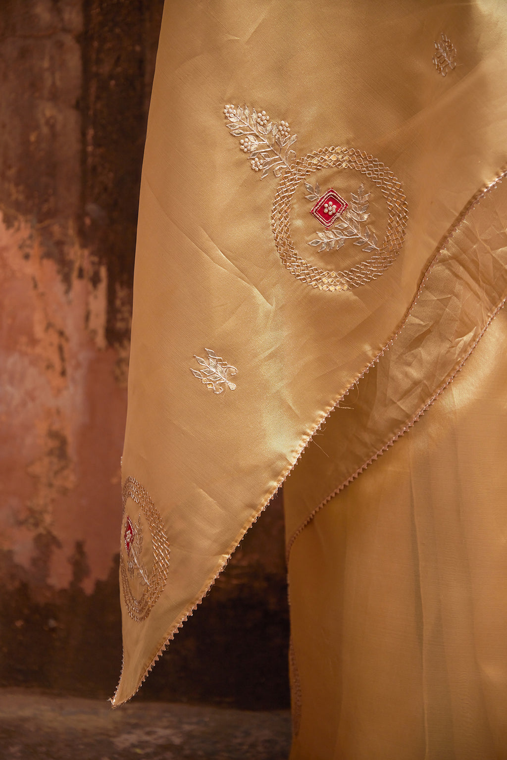 Golden Tissue Saree With Gota Patti Work