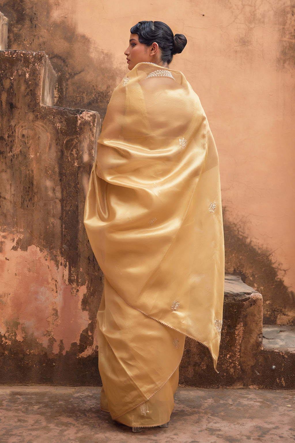 Golden Tissue Saree With Gota Patti Work