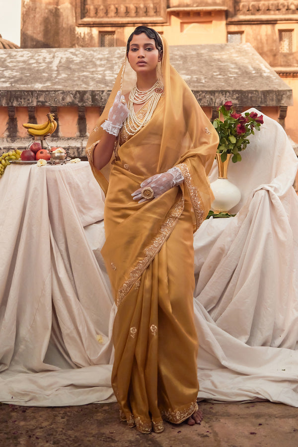Golden Tissue Saree with Zardozi Work