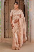 Elegant Gold Tissue Saree With  Handcrafted Gota Patti