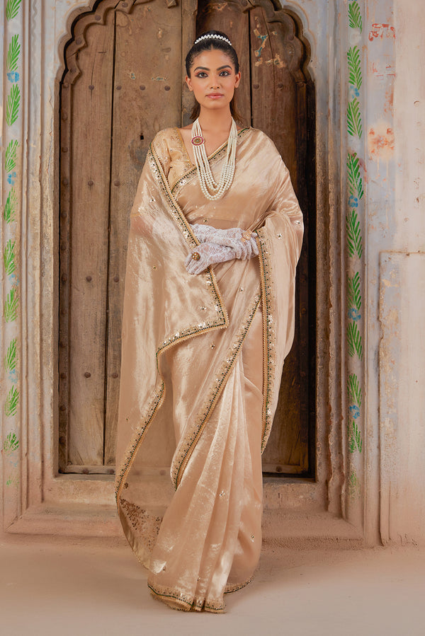 Gold Pure Tissue Saree with Gota Patti Work