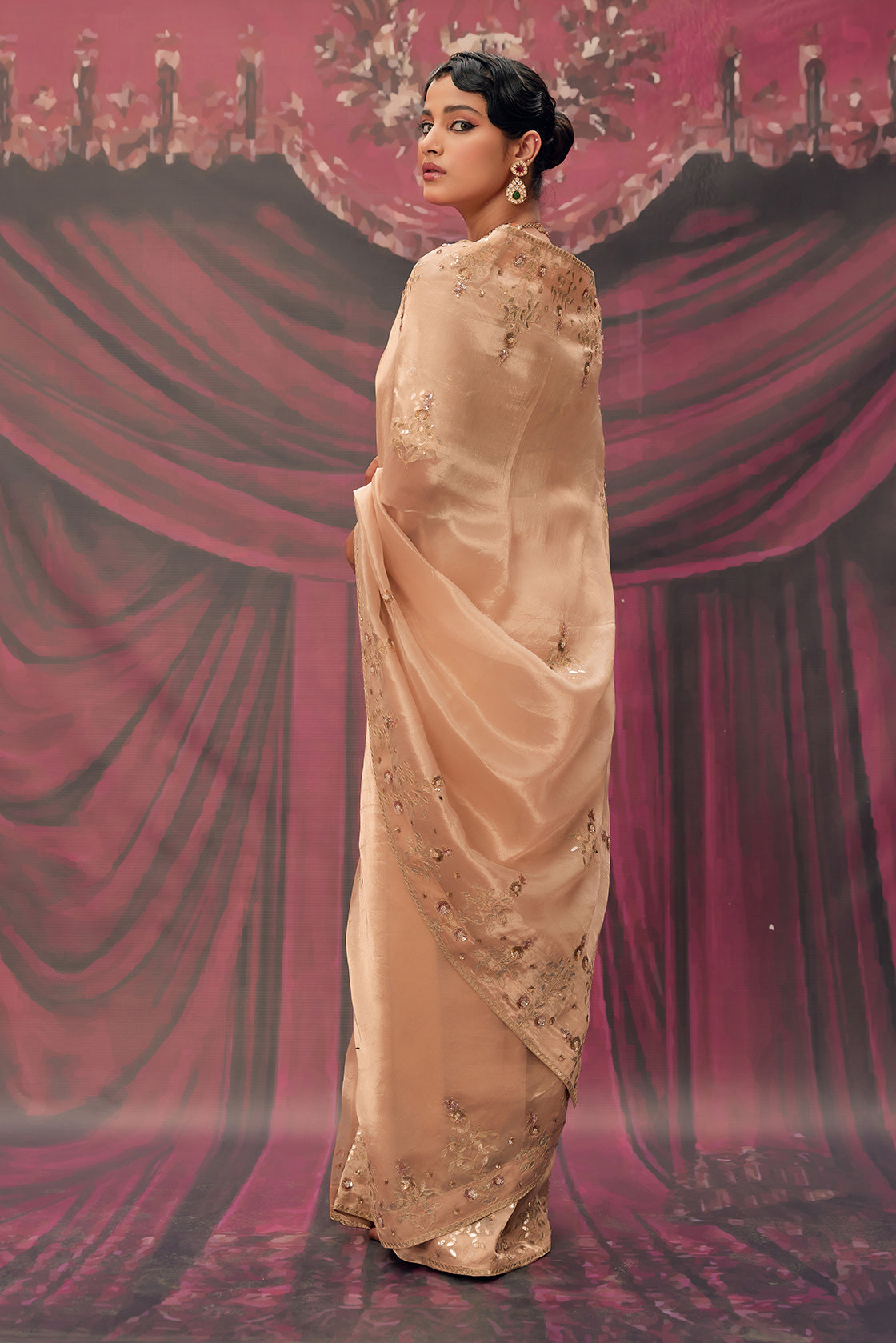 Antique Gold Tissue Saree With Intricate Gota Patti Embellishments