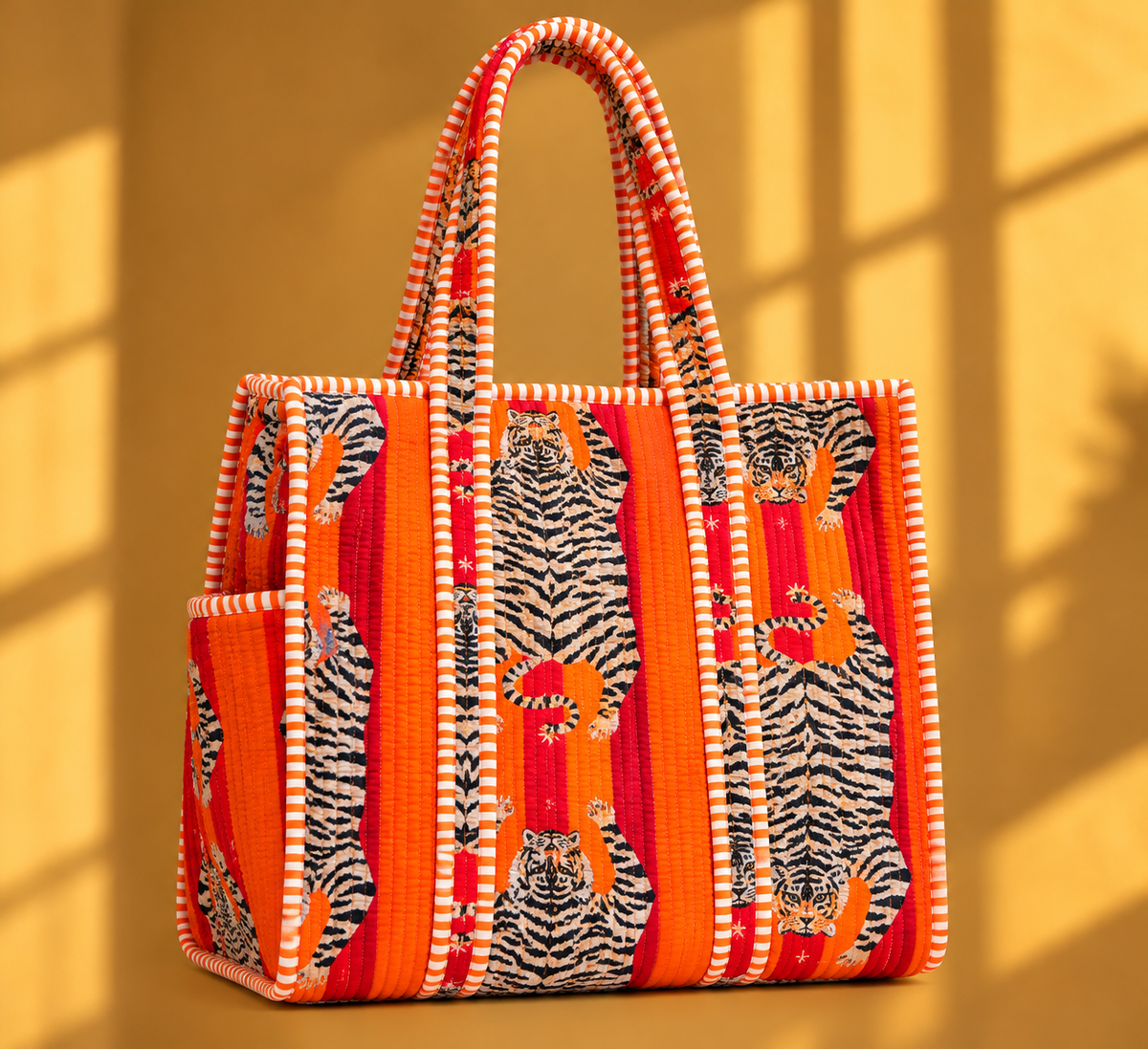 Orange & Pink Animal Printed Quilted Tote Bag