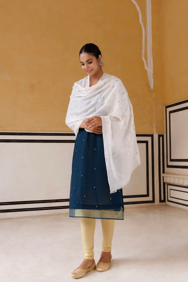 White hand embroidered gota patti woolen shawl