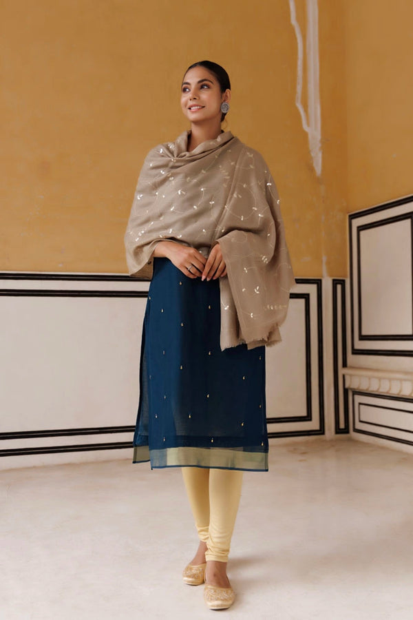 Green hand embroidered gota patti woolen shawl