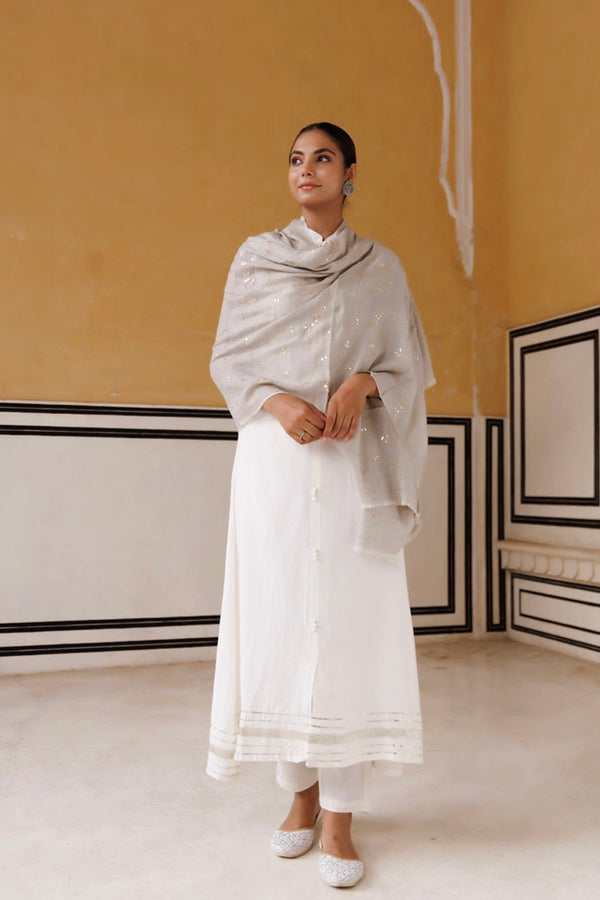 Grey hand embroidered gota patti woolen shawl
