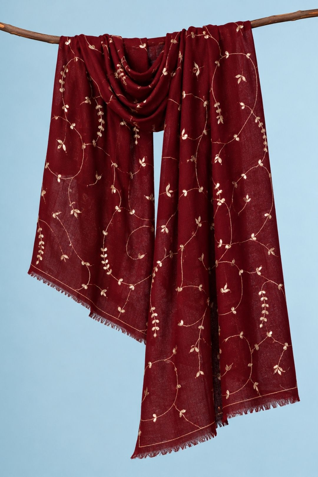 Maroon Hand Embroidered Gota Patti Woolen Shawl