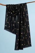 Black Hand Embroidered Gota Patti Woolen Shawl