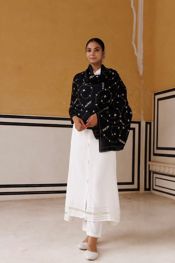 Black hand embroidered gota patti woolen shawl
