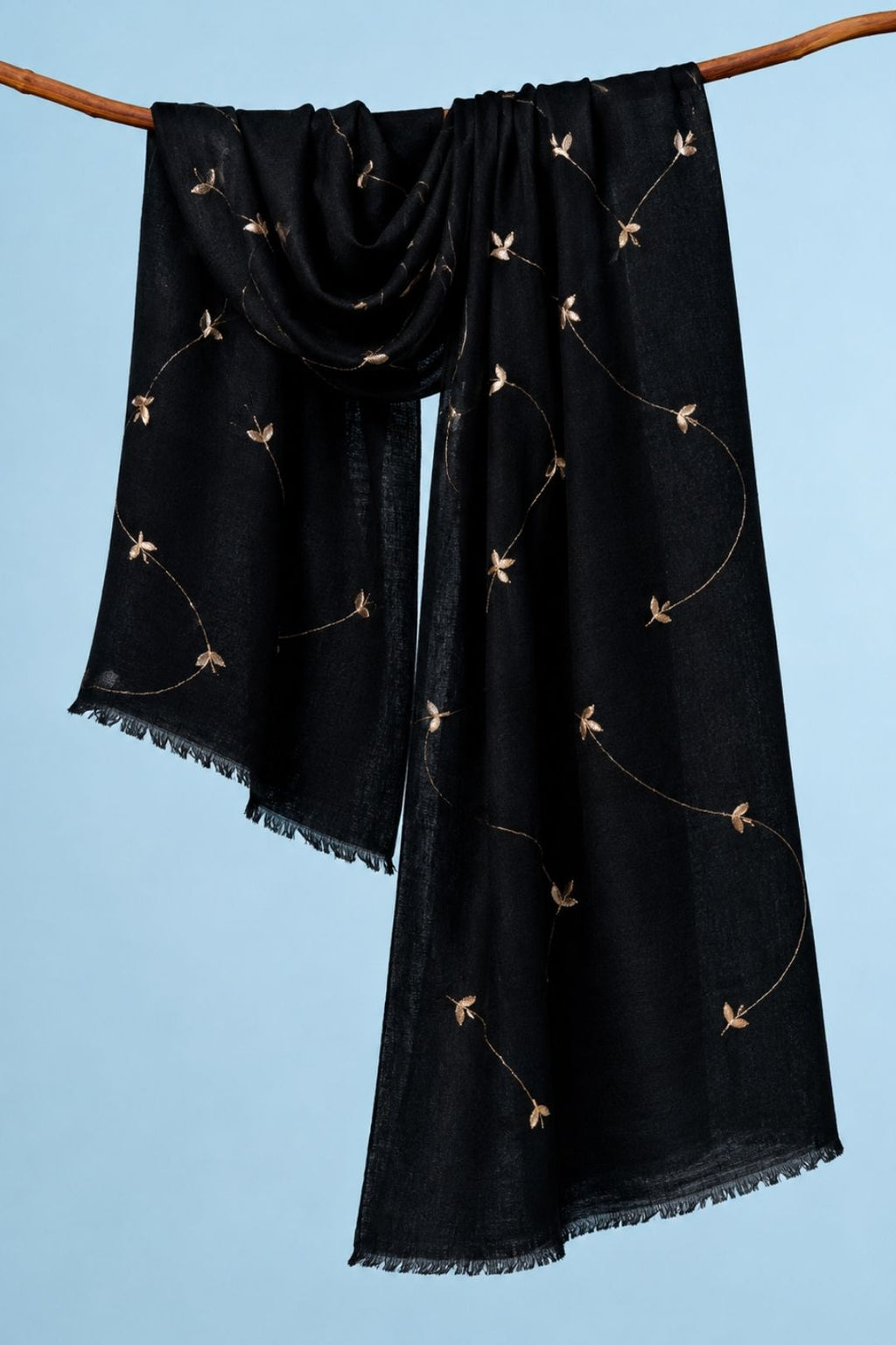 Black Handcrafted Gota Patti Embroidered Woolen Shawl