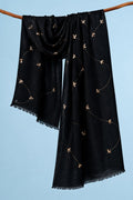 Black Handcrafted Gota Patti Embroidered Woolen Shawl