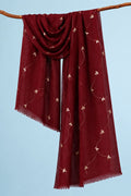 Maroon Hand Embroidered Gota Patti Woolen Shawl