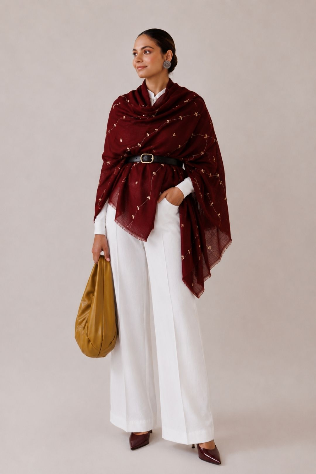 Maroon Handcrafted Gota Patti Embroidered Woolen Shawl