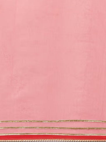 Peach Hand Dyed Lace Work Organza Saree