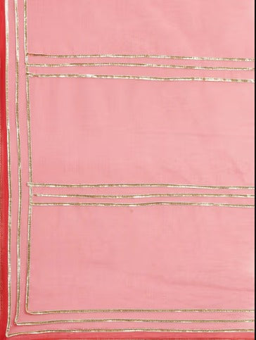Peach Hand Dyed Lace Work Organza Saree