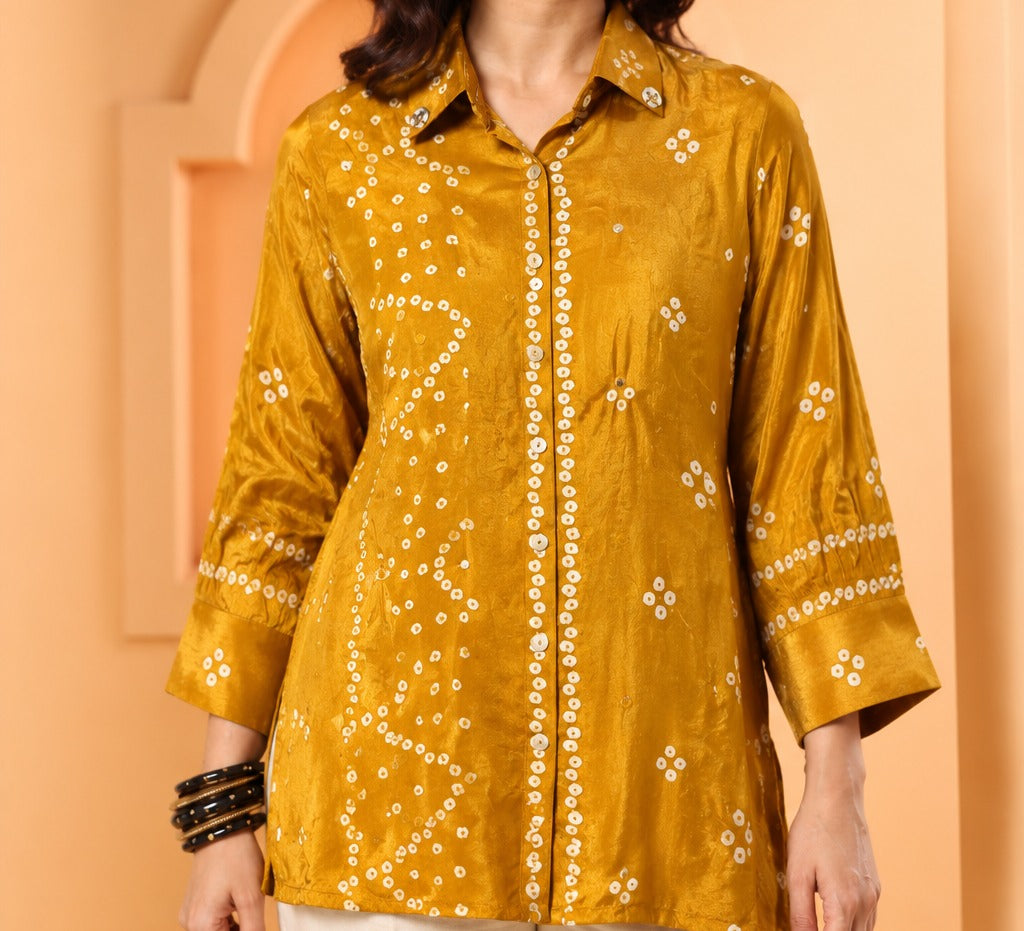Mustard Bandhani Modal Silk Kurti