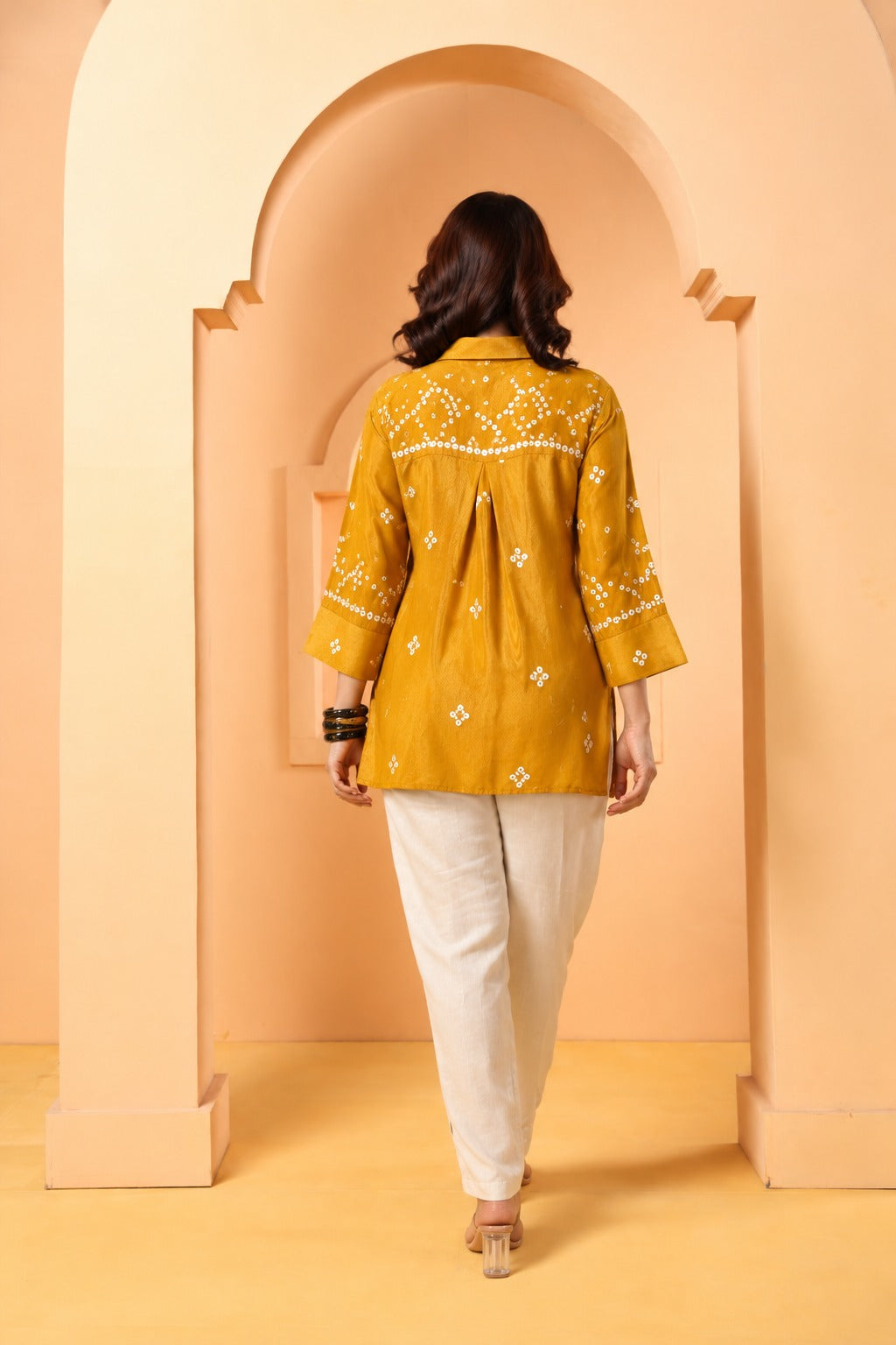 Mustard Bandhani Modal Silk Kurti