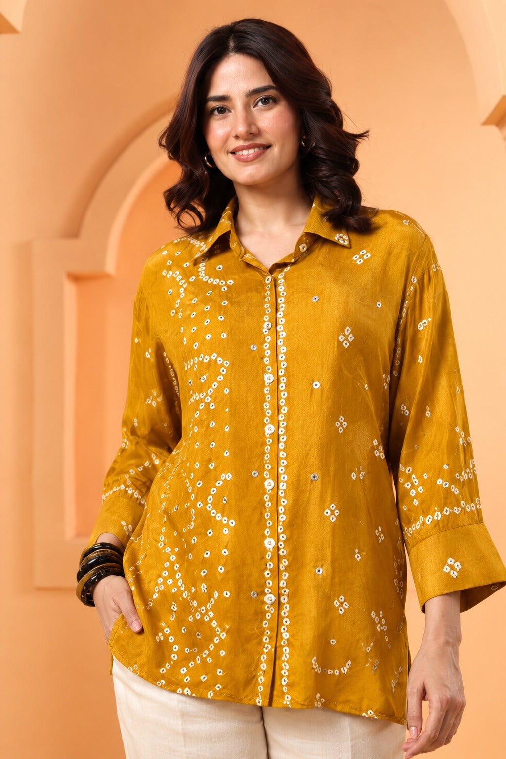 Mustard Bandhani Modal Silk Kurti