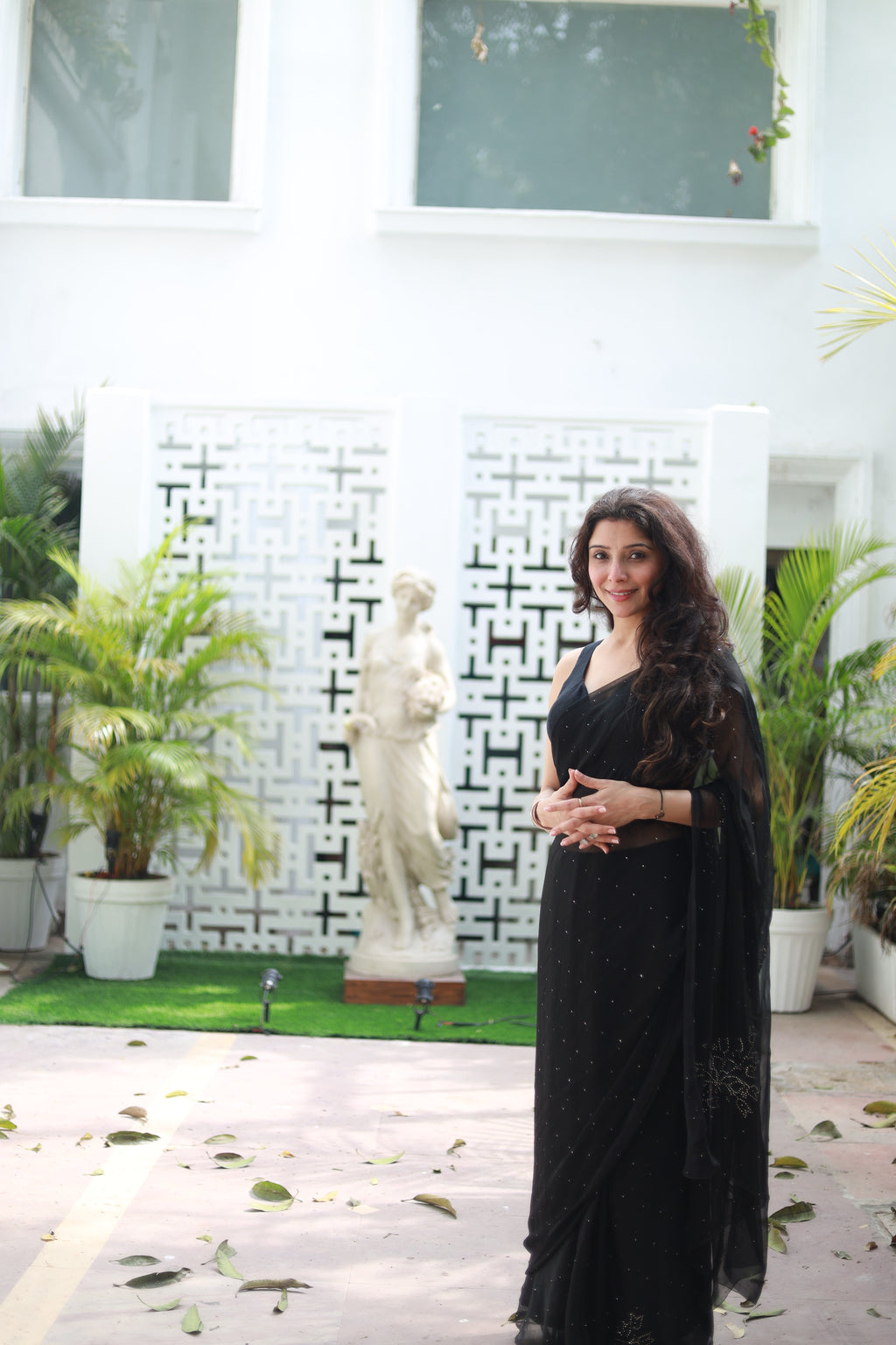 Jai Madaan in Black Hand Embroidered Mukaish net-patch Chiffon Saree