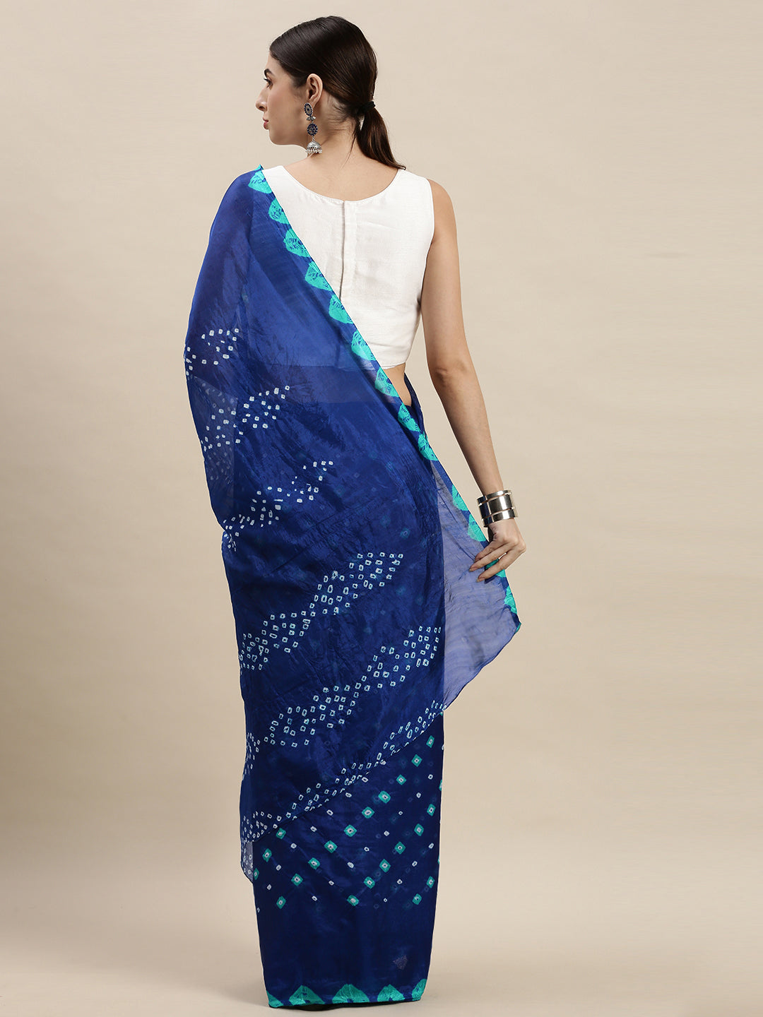 Blue Hand Dyed Bandhani Art Silk Saree