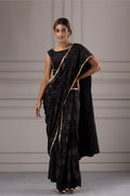 Black Gold Print Pre-Draped Saree With Stitch Blouse