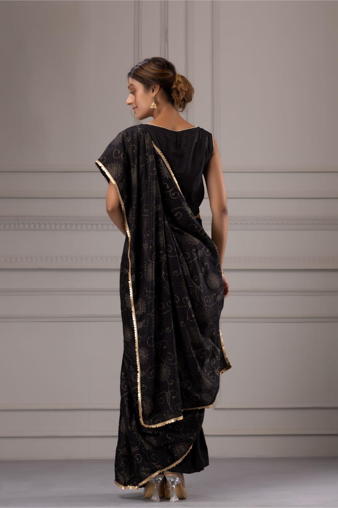 Zari Dori Work Pre Draped Saree in Dark Brown MS531263