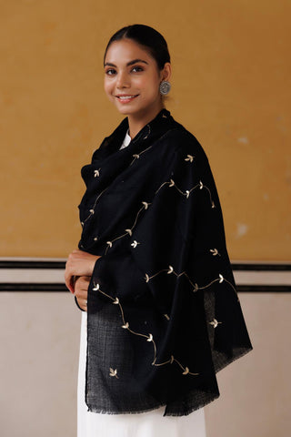Black hand embroidered gota patti woolen shawl - Geroo Jaipur