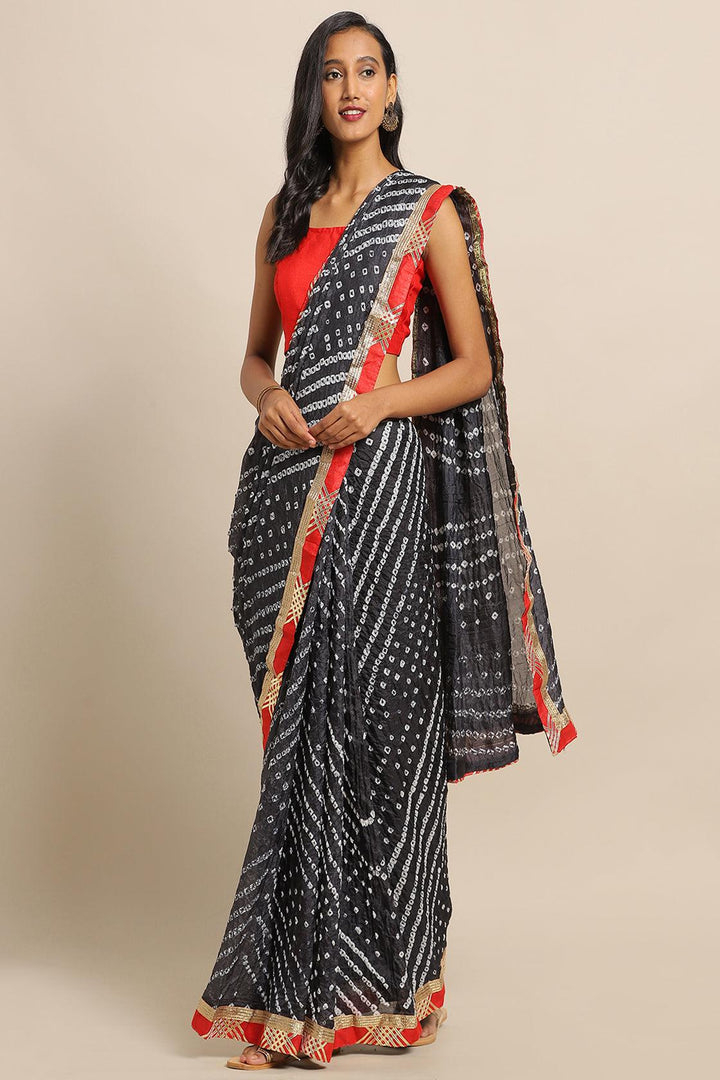 Black Handcrafted Bandhani Art Silk Saree - Geroo Jaipur