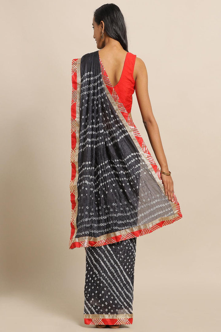 Black Handcrafted Bandhani Art Silk Saree - Geroo Jaipur