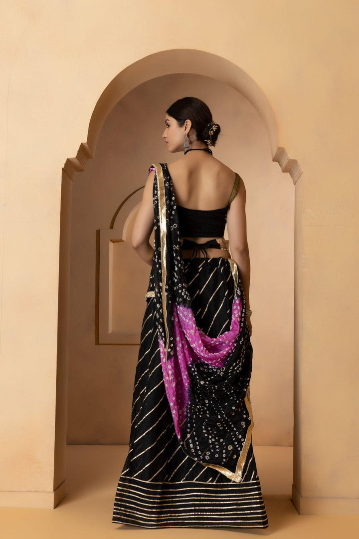 Black Handcrafted Gota Work Chanderi Lehenga Set - Geroo Jaipur