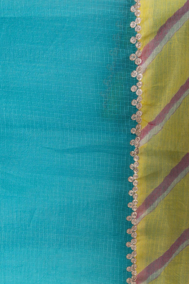 Blue Handcrafted Pitan Work Pure Kota Silk Saree - Geroo Jaipur