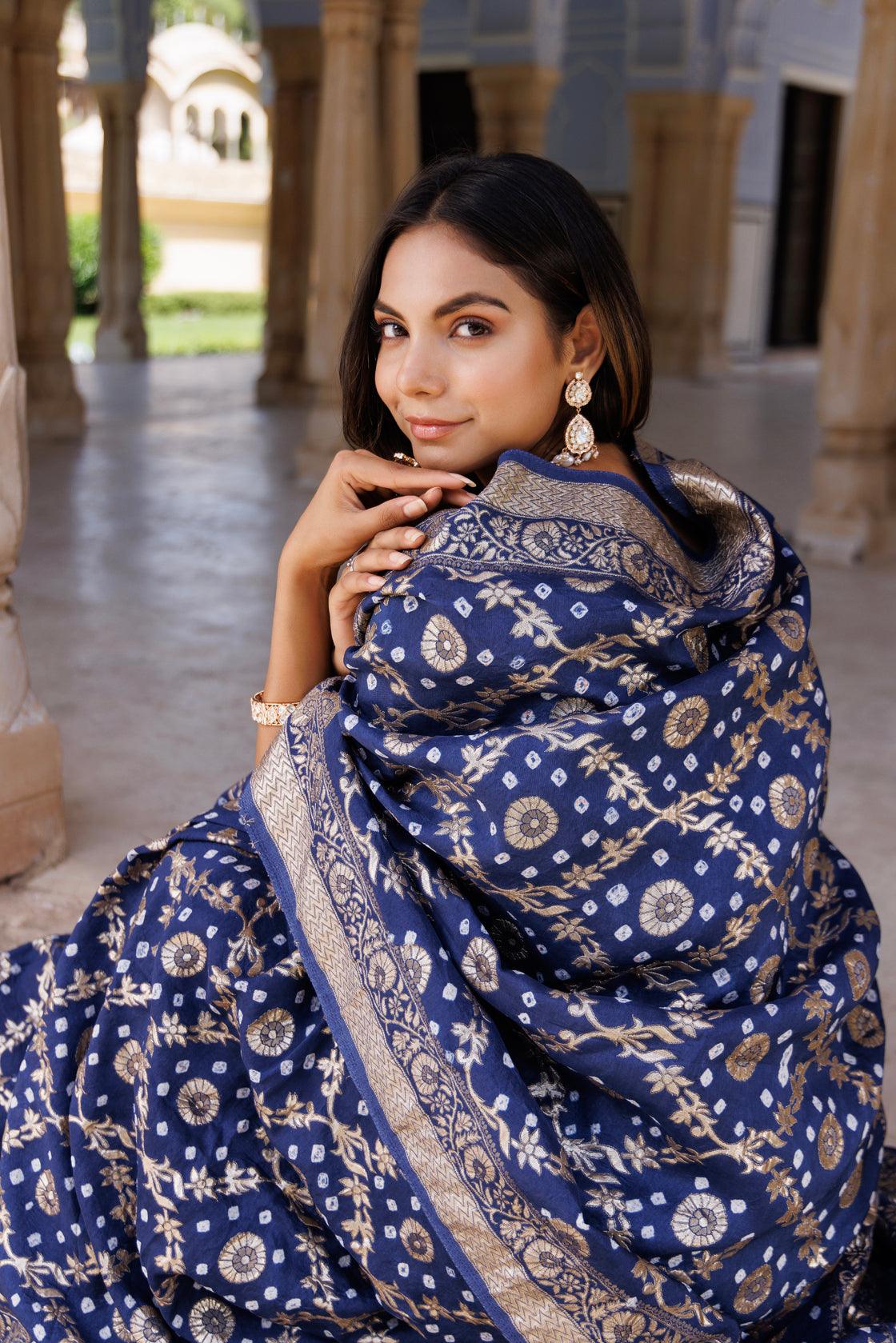 Blue Patola Bandhani Saree in Georgette – Khatri Jamnadas Bechardas