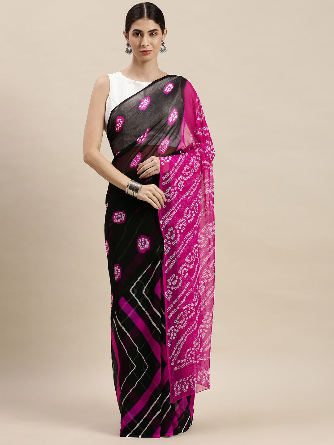 Black Shaded Bandhani Chiffon Saree