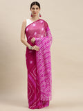 Pink Hand Dyed Leheriya Chiffon Saree