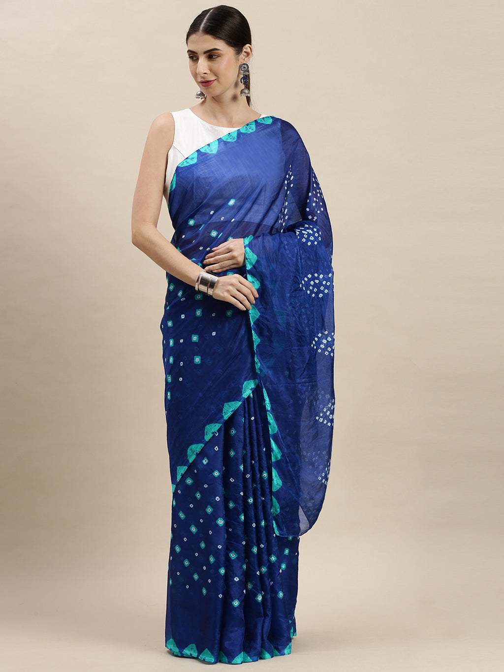 Blue Hand Dyed Bandhani Art Silk Saree