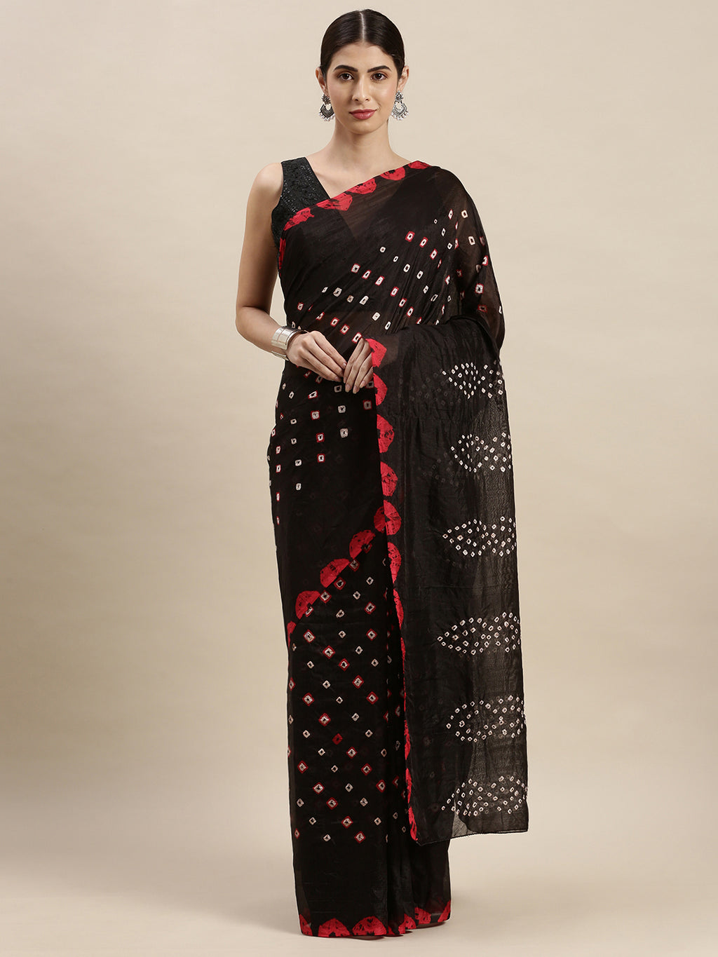 Black Tie And Dye Bandhani Chiffon Saree