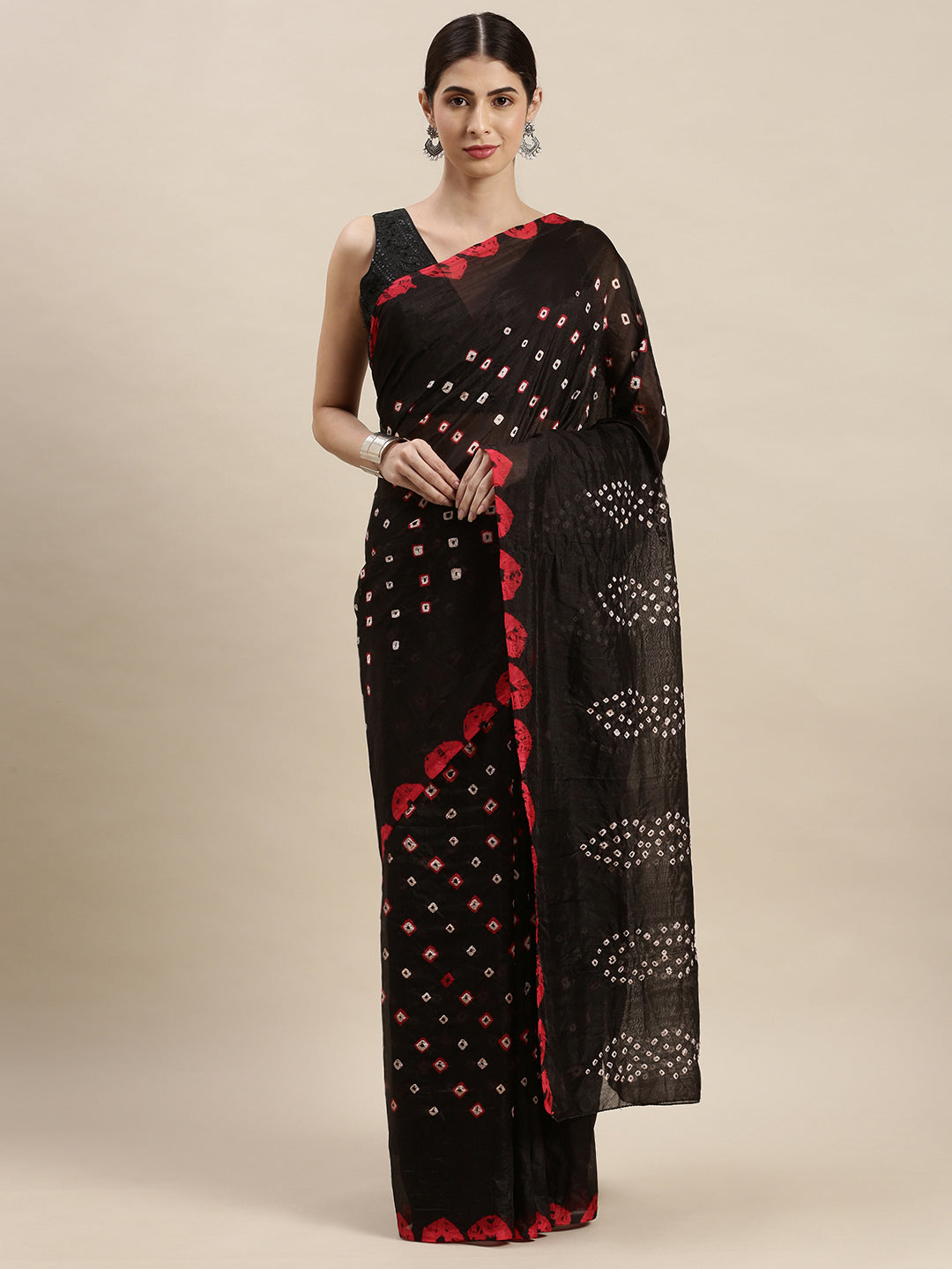 Black Tie And Dye Bandhani Chiffon Saree