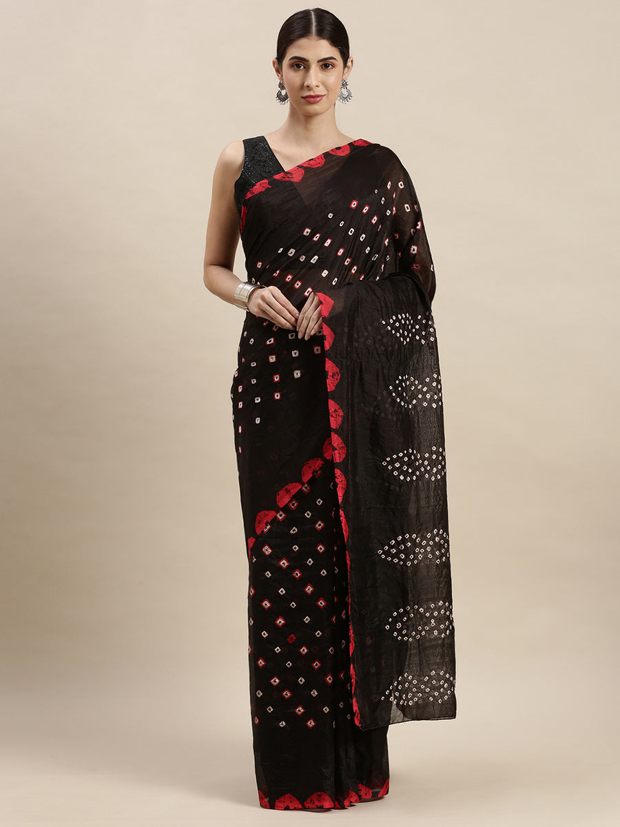 Black Tie And Dye Bandhani Chiffon Saree