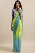 Green Shaded Chiffon Saree With Zari Border