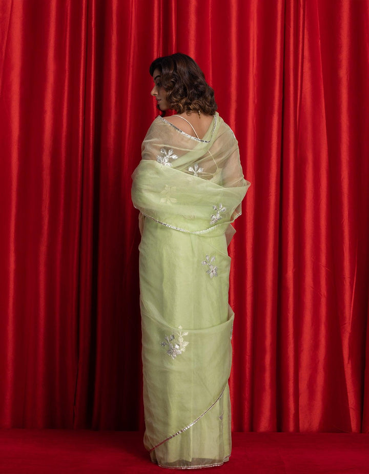 Green Handcrafted Gota Patti Organza Saree - Geroo Jaipur