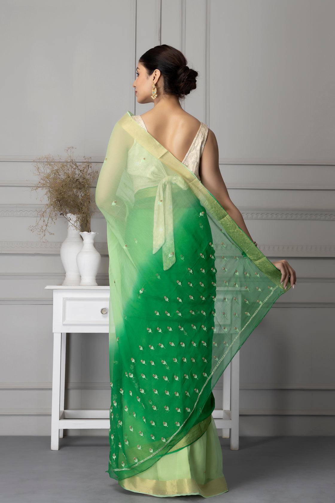 Light Green Designer Chiffon Sarees for Wedding